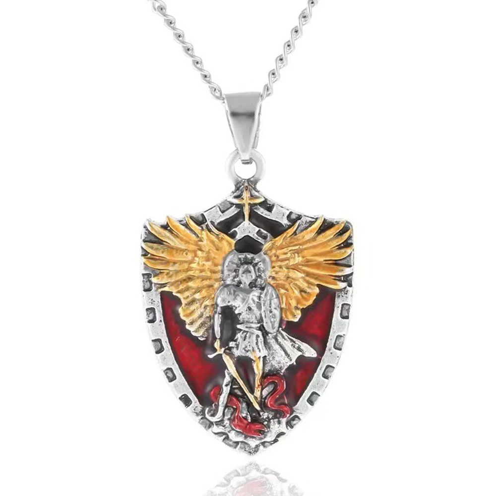 Collar de Saint Michael para hombre, colgante de héroe mitológico clásico, Escudo de caballero Guerrero, accesorios de joyería, regalo del Día del Padre