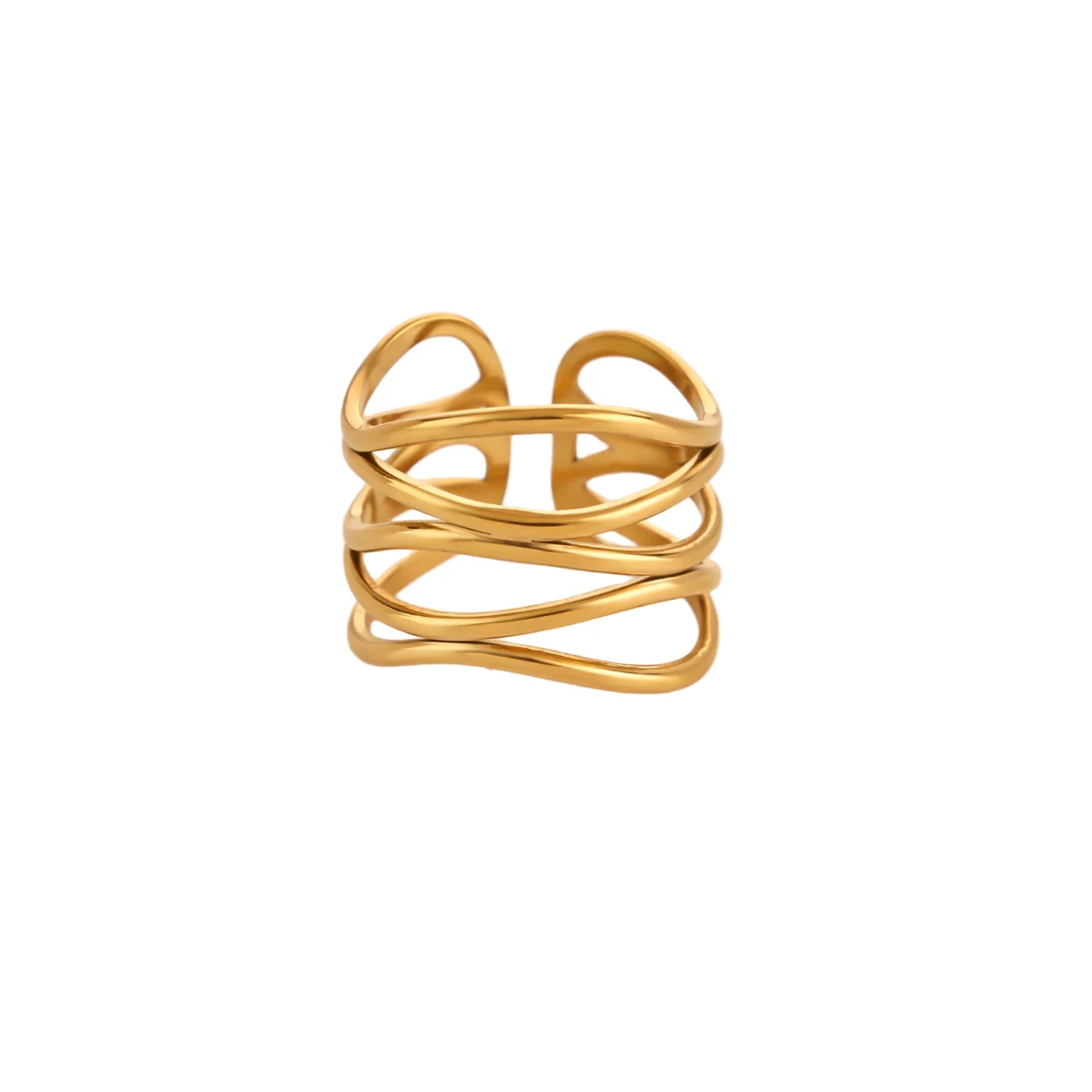 Women's Gold Plated Multi Layer Wavy Chunky Ring