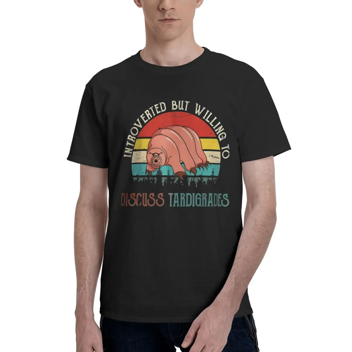 

Introverted But Willing To Discuss Tardigrades 100% Cotton Casual Breathable Confortable T Shirt Short Sleeve T-Shirt Men's Wear