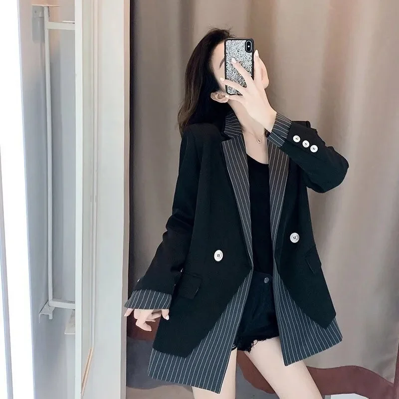 Ladies Fake Two Pieces Tops Outerwear Women Design sense niche Black Suit Coat Spring New Female Long Sleeved Blazer Jacket