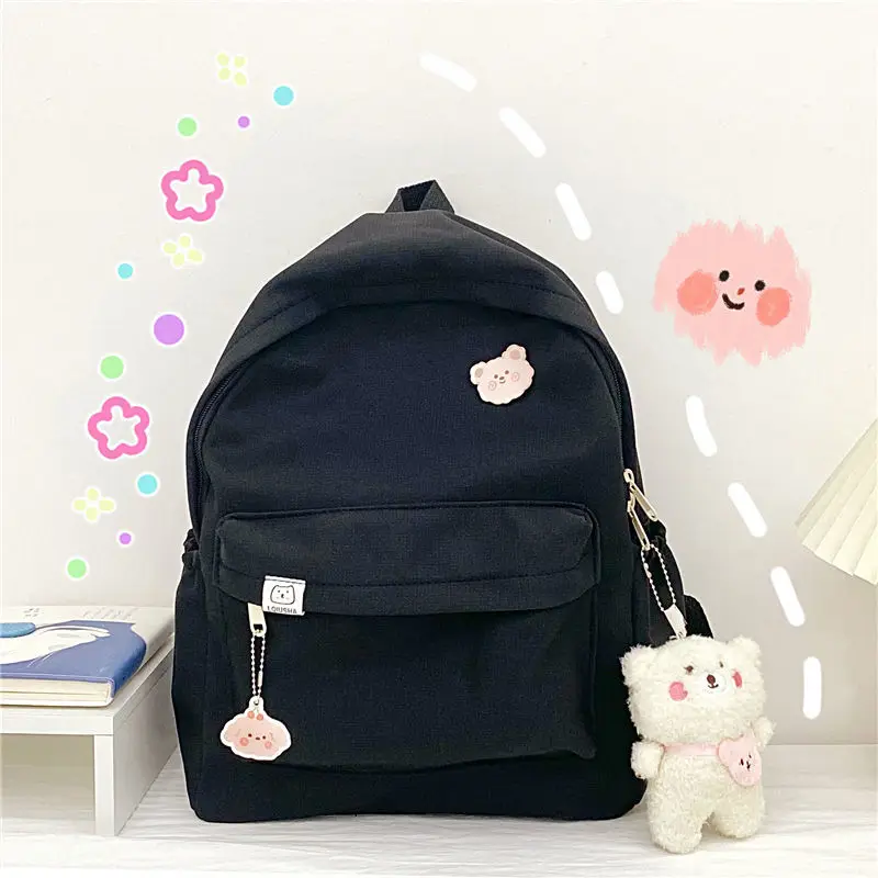 Backpacks Women Sweet Kawaii All-match Simple Solid Korean Fashion Large Capacity Backpack Girls Portable Chic School Casual Bag