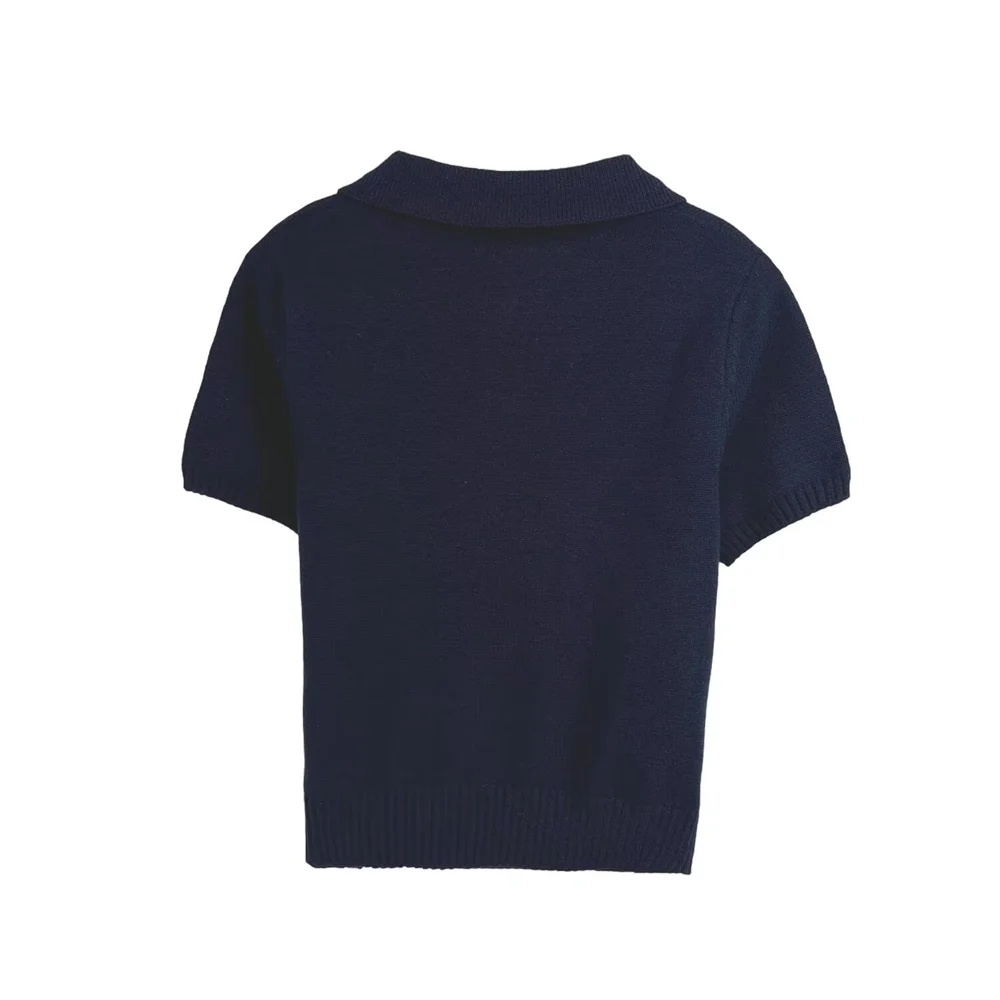 Neue herbst mode frauen POLO kragen lässig college stil diamant gitter kurzarm gestrickte pullover