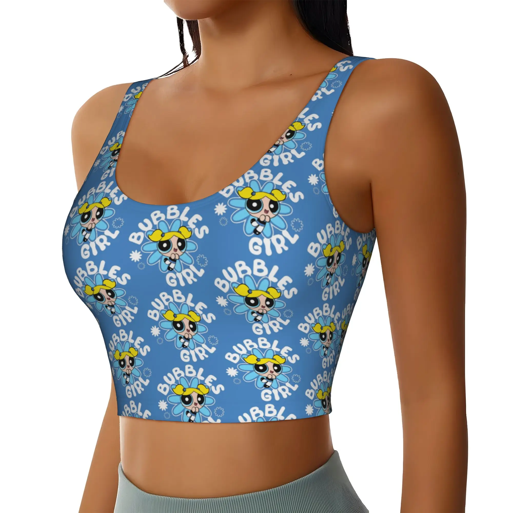 Custom Poweres Anime Puffes Workout Crop Tank Tops Women's Buttercup Blossom Bunny  Yoga Sports Bras