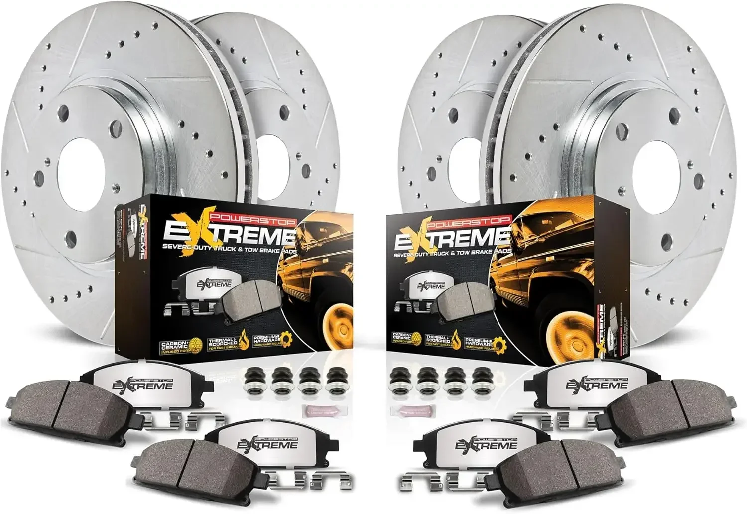 2012-2022 Ford F-250 Super Duty, 2013-2022 F-350 Carbon Fiber Ceramic Brake Pads and Drilled and Slotted Disc Rotors, K6405-36