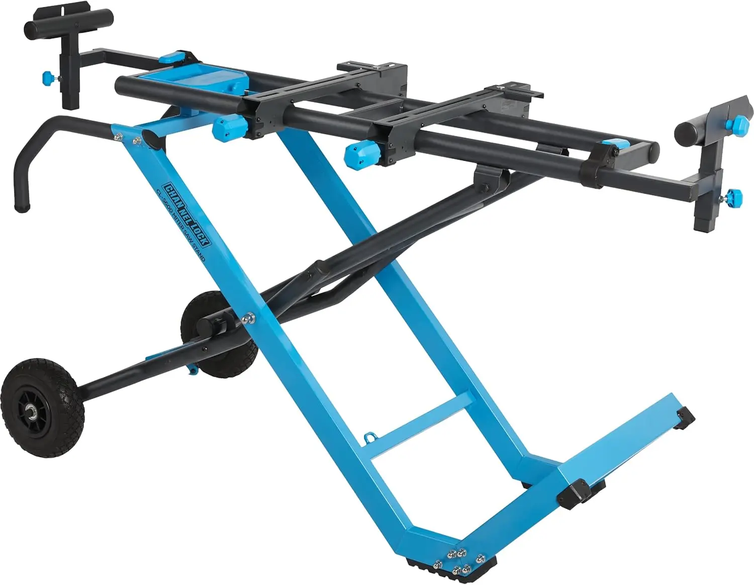 

Folding Miter Saw Stand - Heavy-Duty Steel, Rolling Mobile Base, 10 Ft Extension - Blue