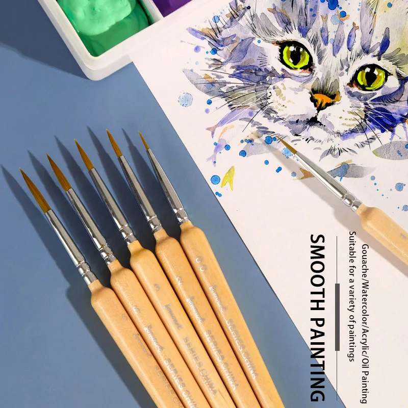 11 Models Hook Line Pen Birch Rod Watercolor Oil Drawing Extra Fine Soft Weasel Hair Hand Painted Brush Gouache Acrylic Painting