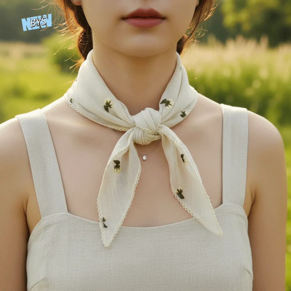 

Floral Printed Lace Triangle Scarf Embroidery Wraps Embroidered Flower Scarves Pastoral Style Korean Lace Headband Party