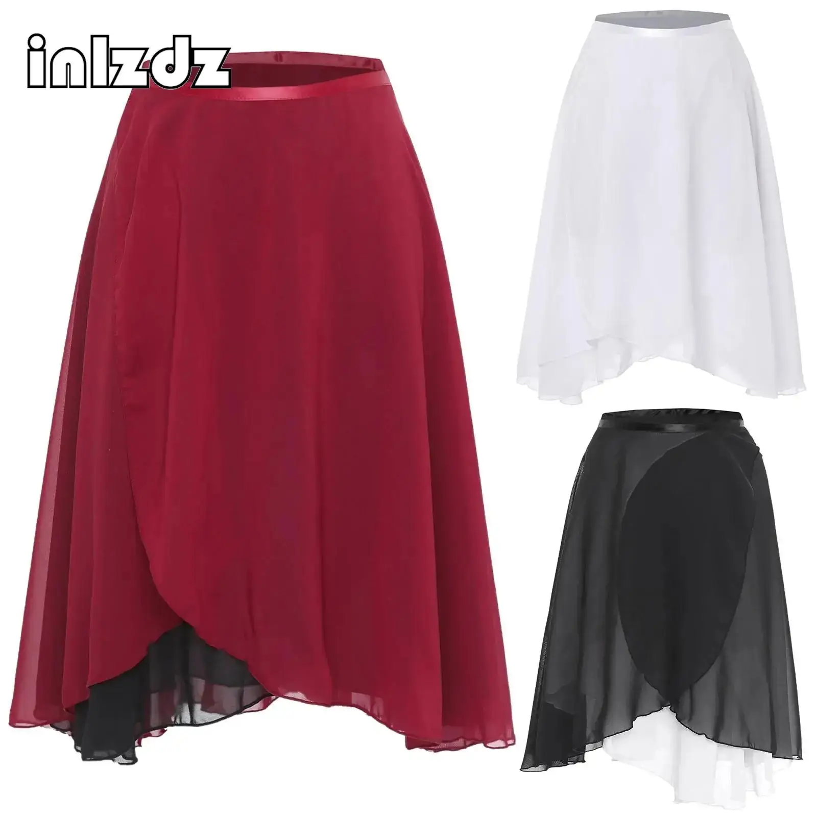 

Women's High Waist Dance Skirt Double Layer Chiffon Adjustable Tie Waist for Belly Dance Ballet Flamenco Stage Performances