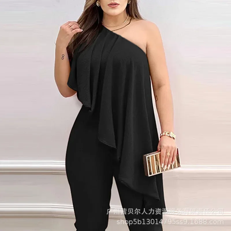 Kombinezony damskie Temperament 2023 z asymetrycznym dekoltem i falbankami dla kobiet