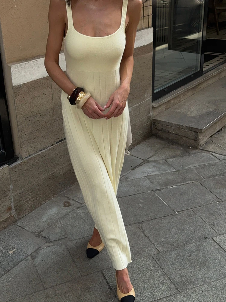 

Модное вязаное длинное платье для женщин, без рукавов, с квадратным вырезом, облегающее, летнее, для отпуска, сексуальное, с глубоким вырезом, в рубчик, элегантное платье-рубашка 2026