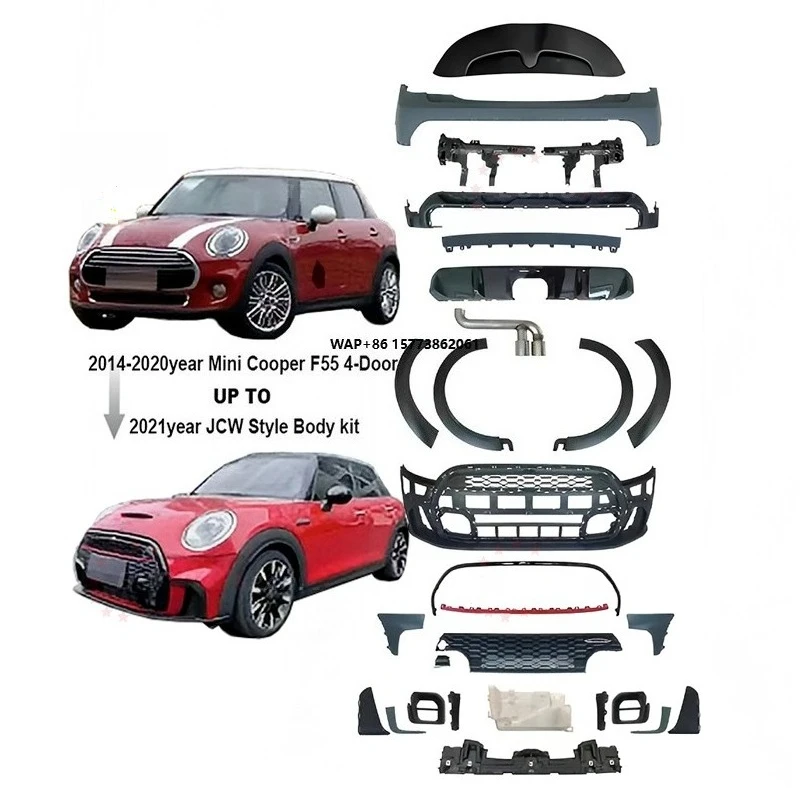 

Mimi F55 to JCW Style Body Kit for 2014-2020year Mini F55 Cooper Upgrade to JCW 2021year+ 4-Door Bodykit with Rear Wing