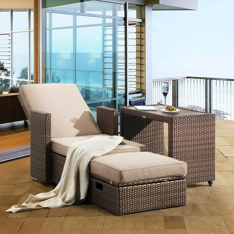 Balcony rattan chair multi-functional lazy recliner creative single sofa folding table and chair combination