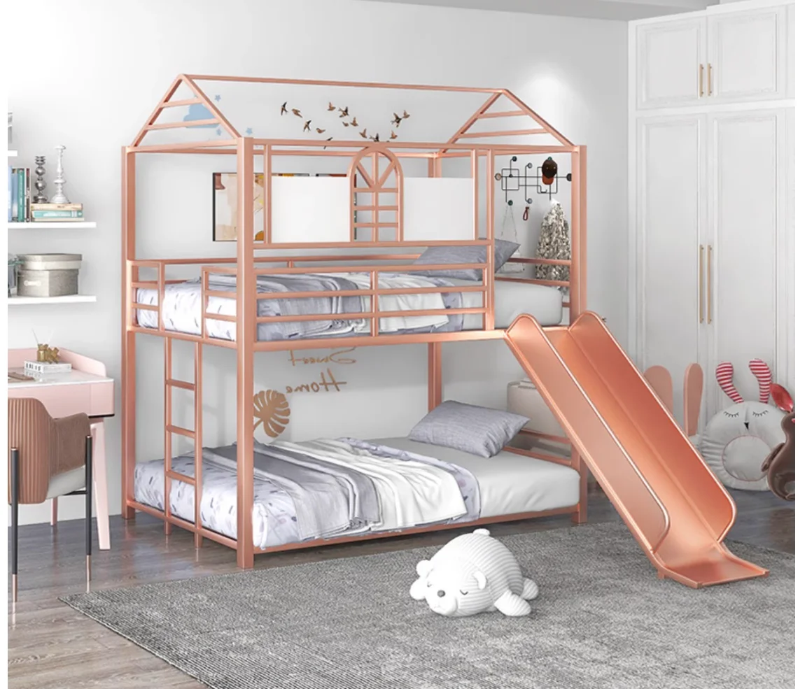 

Children's bed, up and down, two layers, high and low, mother and child bed, with sliding slide combination ladder cabinet, prin