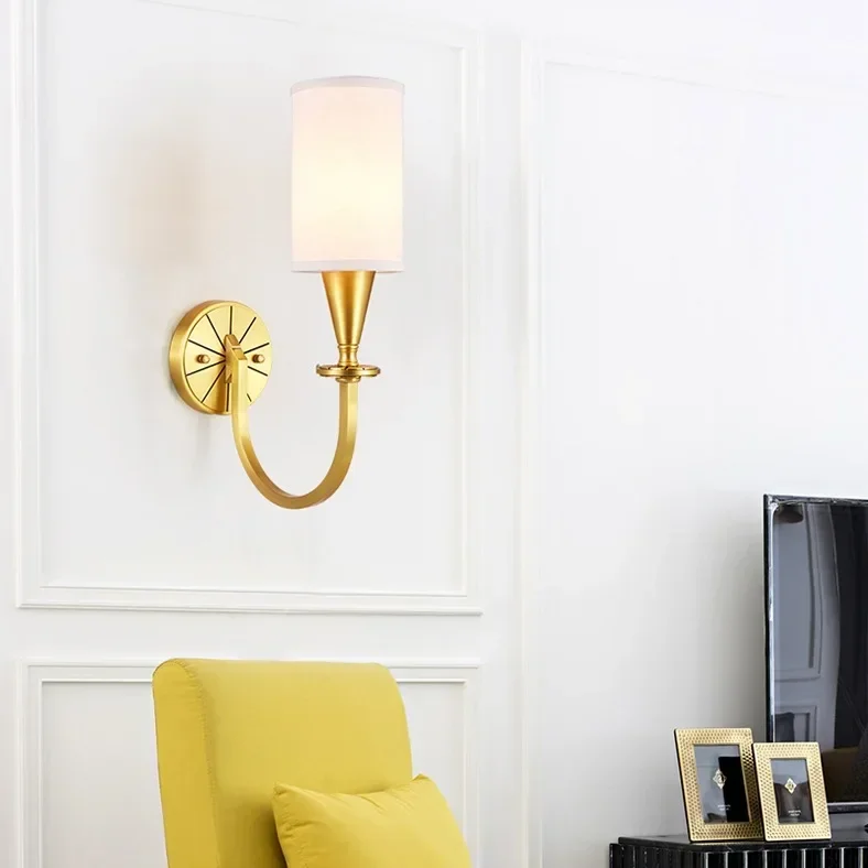 American country fabric single head double head full copper wall lamp new Chinese simple style mirror headlights