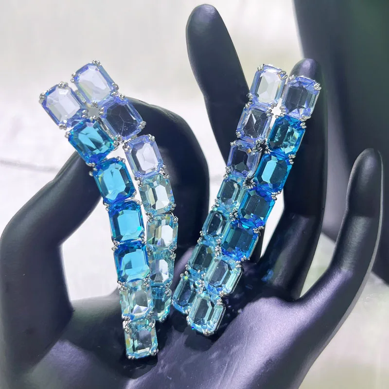 Ncklace Fashion Pink Blue Green Zircon Crystal High Crystal Jewelry Sets Luxury Earrings Bracelet Ring Romantic Gift For women