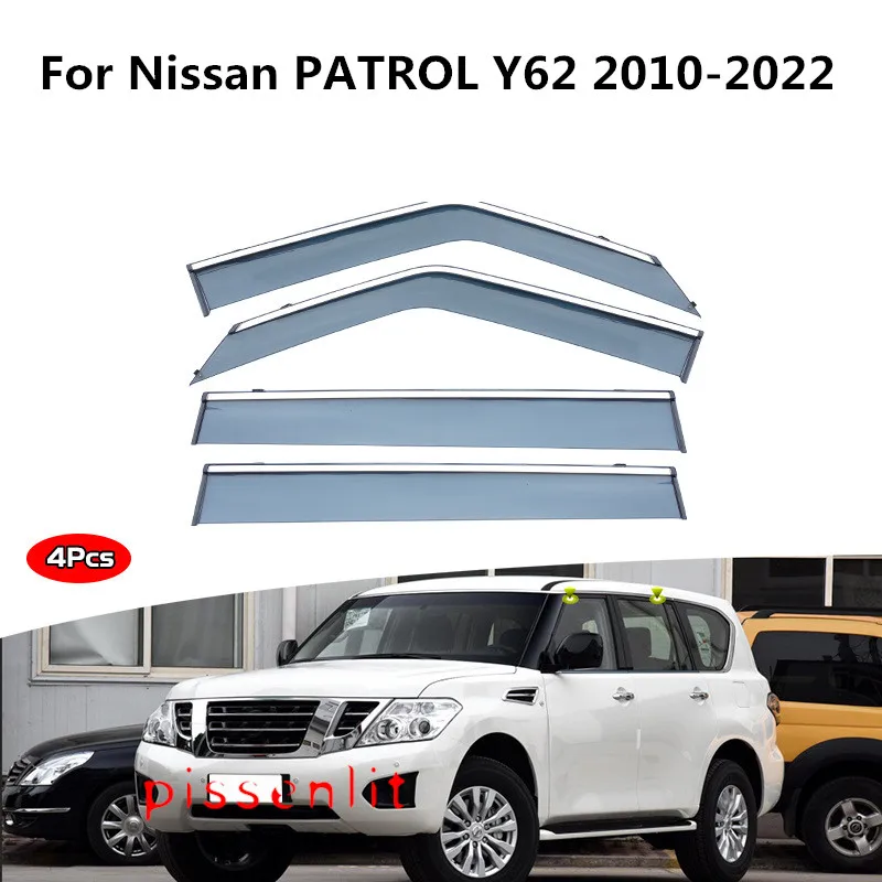 

For Nissan PATROL Y62 10-2022 Accessories Window Trim Chrome Visors Wind Rain Guard Roof Sun Rain Shade Vent Visor Spoiler Wing