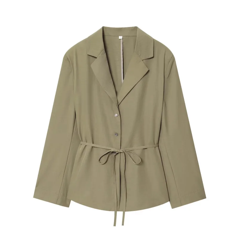 Women's Striped Blazer and Pants Set Long Sleeve Single Breasted Suit with Belt Wide Leg Trousers Two Piece Outfit