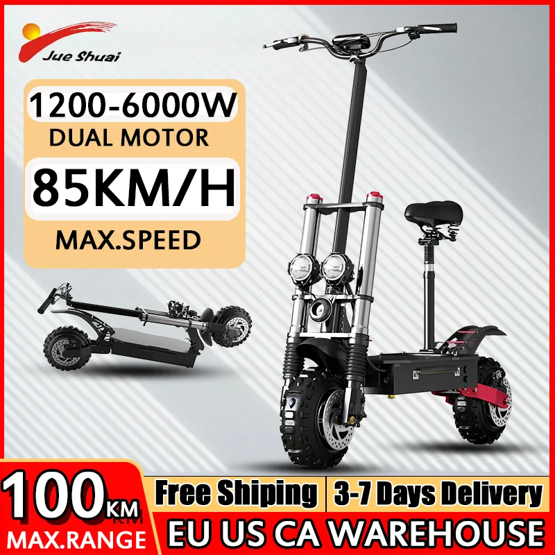 Dual Shock Apsorption Electric Scooter 1200W-6000W Dual Motor Scooter Electric 85KM/H Top Speed E Scooter 100KM Long Range