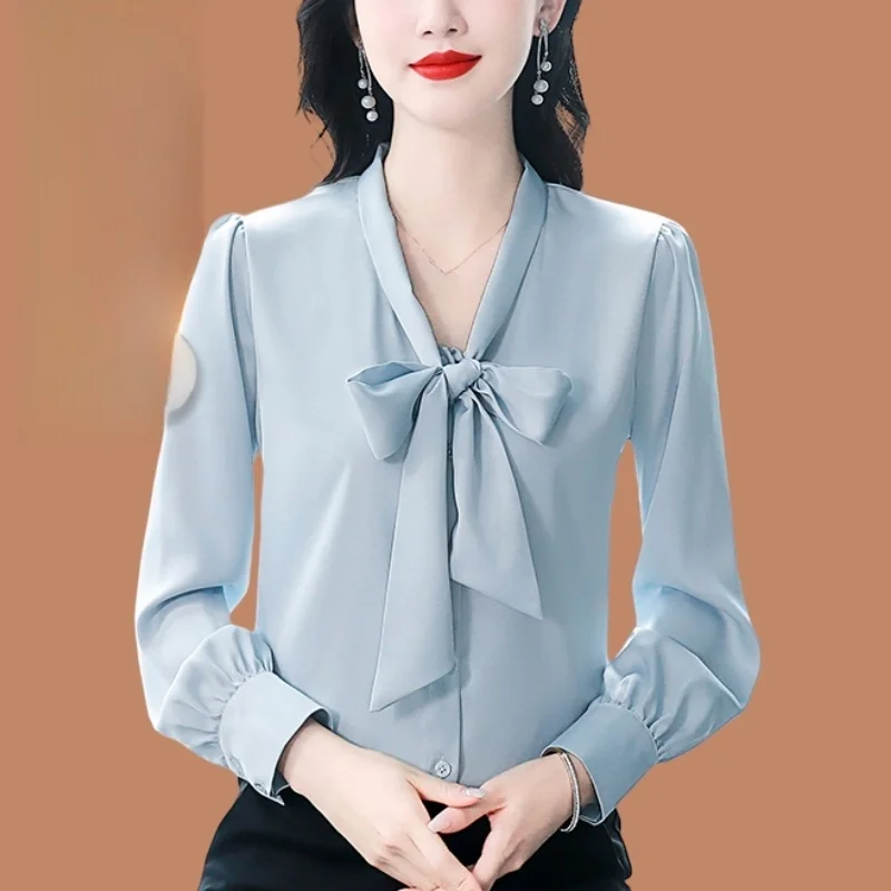 

Silk Women's irt Spring Autumn New Sle Knot High-End Ele Sa irt Japanese Sweet Sle Slim Fit Long S...