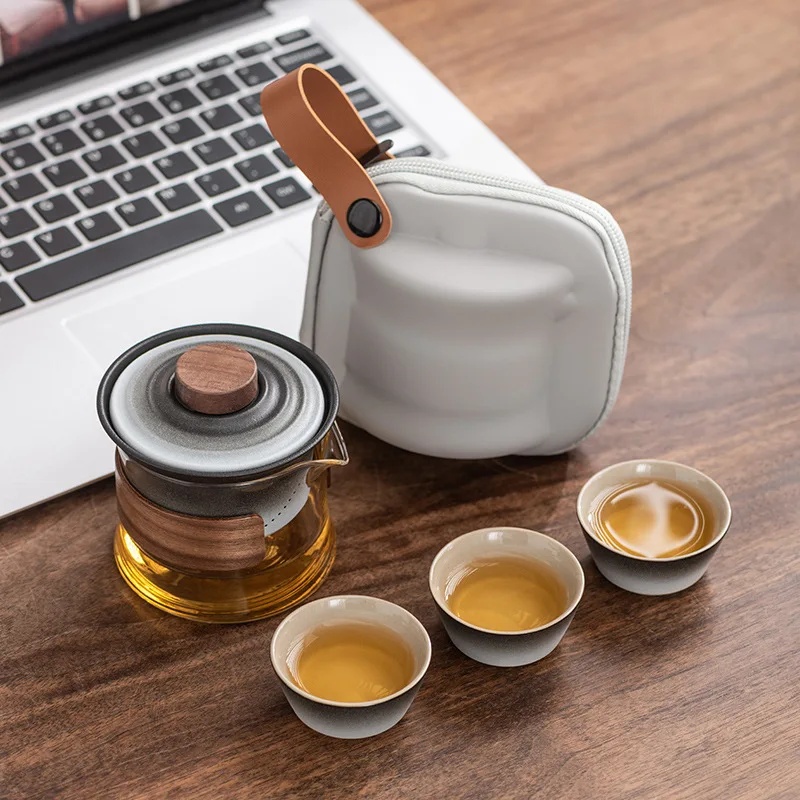 

One Pot Three Cups Portable Travel Tea Set Portable Outdoor Equipment