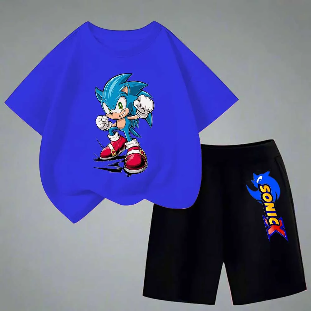 

Hot Kawaii Cartoon Printed Short Sleeves Boys Girls Casual Tracksuit Summer Children Clothes New Sonics Kids T-Shirts Shorts Set