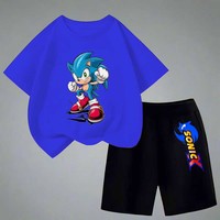 Hot Kawaii Cartoon Printed Short Sleeves Boys Girls Casual Tracksuit Summer Children Clothes New Sonics Kids T-Shirts Shorts Set