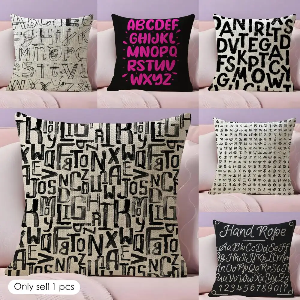 Handwritten Fonts Pattern Cushion Cover Natural Linen Pillow Cover Double-Sided Print Cushion Cover for Sofa Home Decor