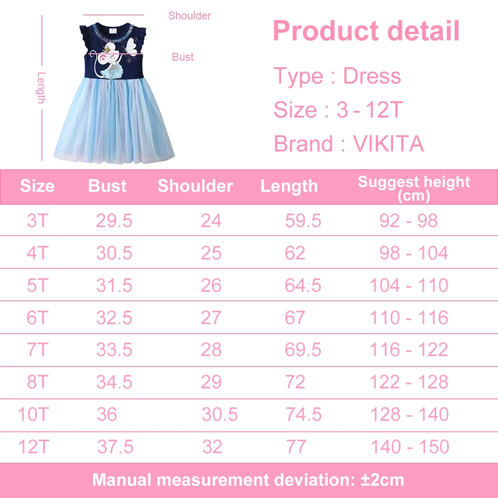 VIKITA Toddlers Girls Princess Dress Kids Mouse Print Tulle Sleeveless Summer Casual Party School Elegant Blue Frocks Outfit view 6