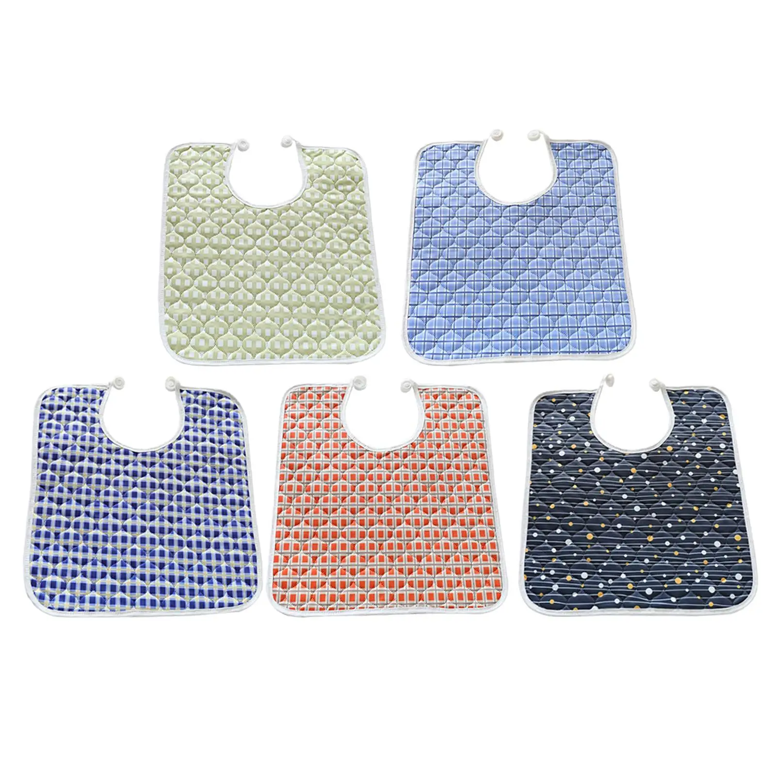 Adult Bib Waterproof Washable Meal Protector Polyester Cotton Short Apron for Disability Elderly Dining Aid