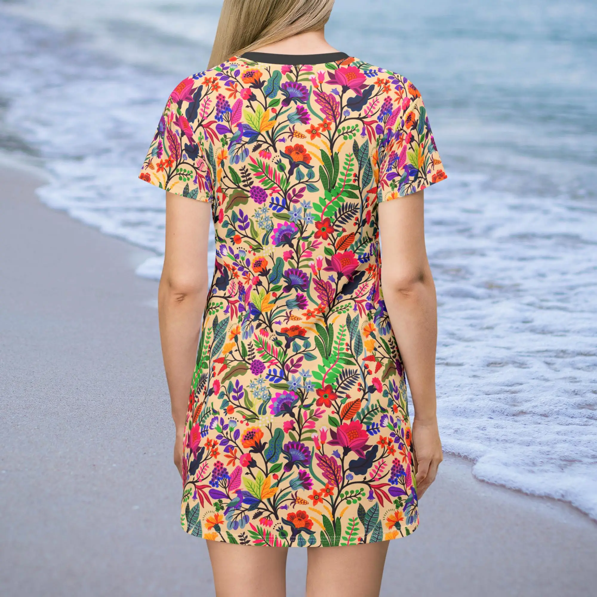الأزهار بوهو تي شيرت فستان فساتين امرأة الصيف قصيرة الأكمام تي شيرت فستان هاواي السفر عطلة فستان فتاة الملابس Y2k الملابس #2