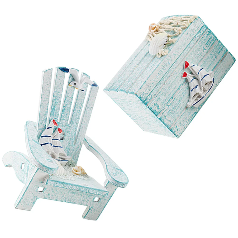 

1Set Beach Chair Craft Wooden Box Adornment Miniature Home Decor for Desk Sill Bookshelf Landscape Ornament Nautical Theme