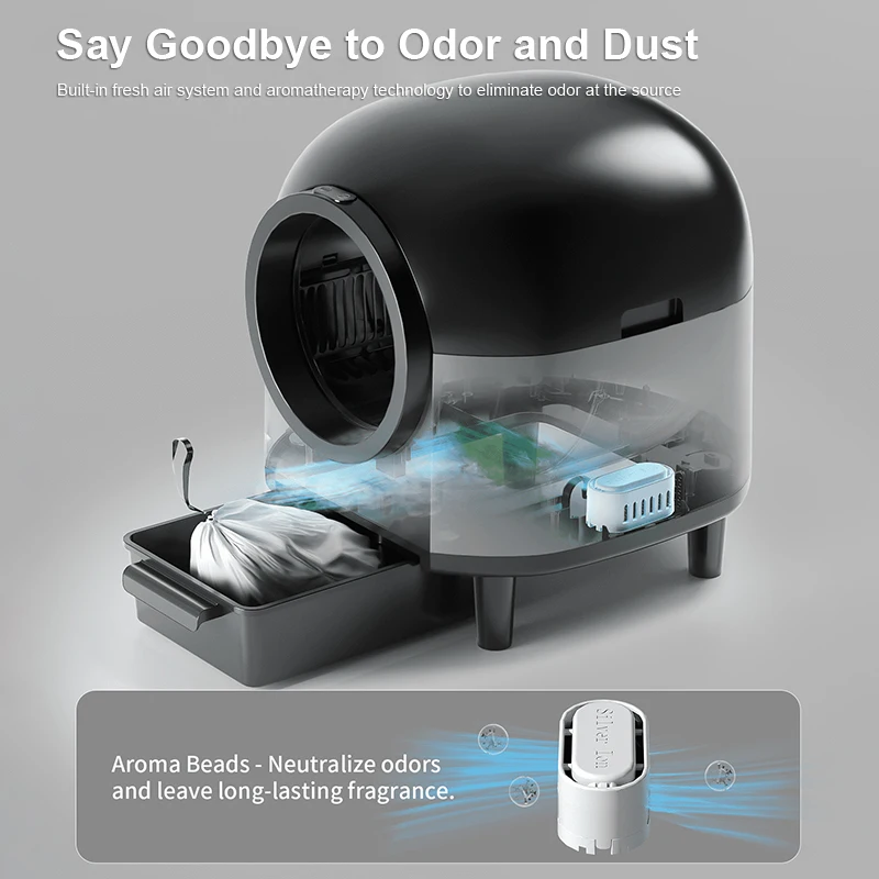 صندوق نفايات التنظيف الذاتي للتحكم التلقائي في التطبيق مع 10 صناديق فضلات القطط الكهربائية الذكية بمستشعر أمان