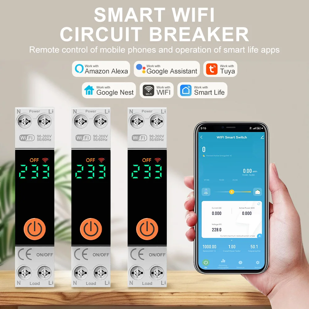 DIY GO TUYA Smartlife 1-63A 1P+N 110V 230V WIFI Smart-Schalter Leistungsschalter Zeitrelais Statusschaltung Stromversorgung – Detail 1