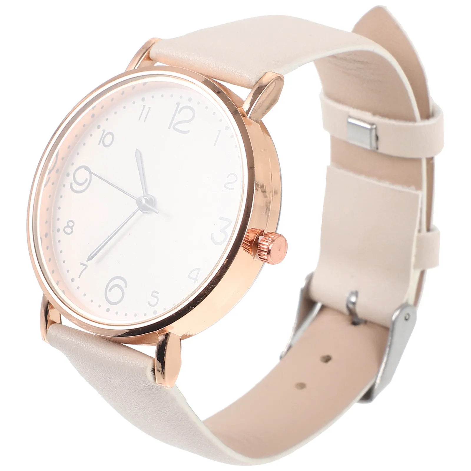 Women Quartz Watch Beige PU Strap Casual Ladies Wrist Watch Simple Design Perfect Gift for Christmas Birthday Wedding