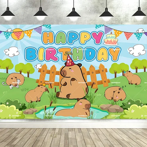 Imagen 2 del producto Lindo capibara feliz cumpleaños telón de fondo decoración dibujos animados Animal fiesta decoración para niños celebración de cumpleaños telón de fondo Shoot Prop