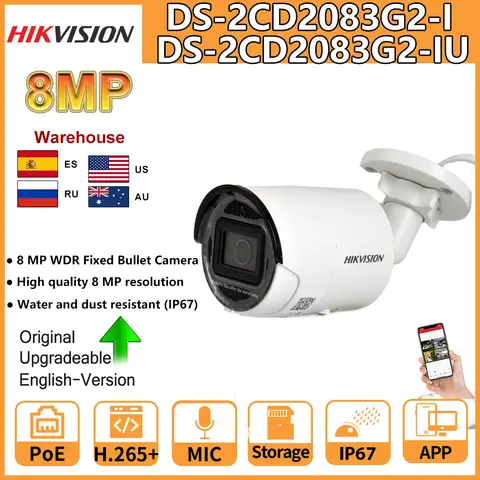 Hikvision IP Camera 8MP DS-2CD2083G2-IU POE 4K Acusense CCTV Bullet Surveillance Video Camera For Home Protection