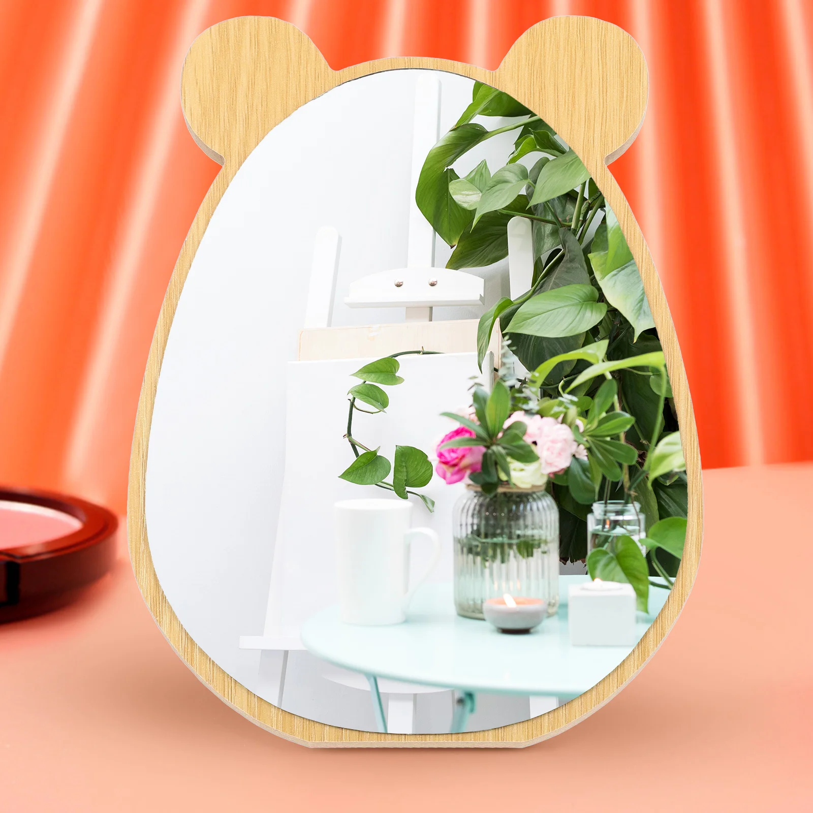 

Wooden Table Makeup Mirror Detachable Clear Glass Surface Stable Desktop Mirror Mirrors Mirrors