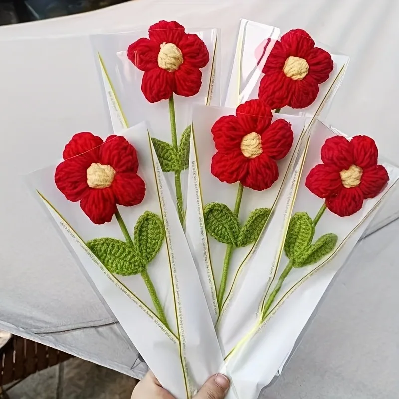 Hand-Knit Bouquet - Floral Arrangement for Valentine's Day, Mother's Day,Thanksgiving,Graduation - Home Decor,Creative Gift Idea