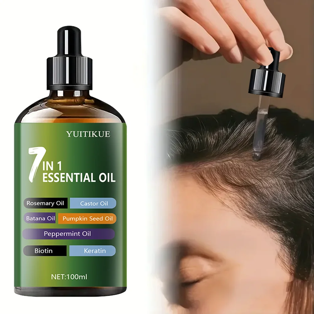 YUITIKUE 7 in 1 Essential Oil Blend With Rosemary Castor Batana Peppermint Biotin Keratin For Hair Scalp Care