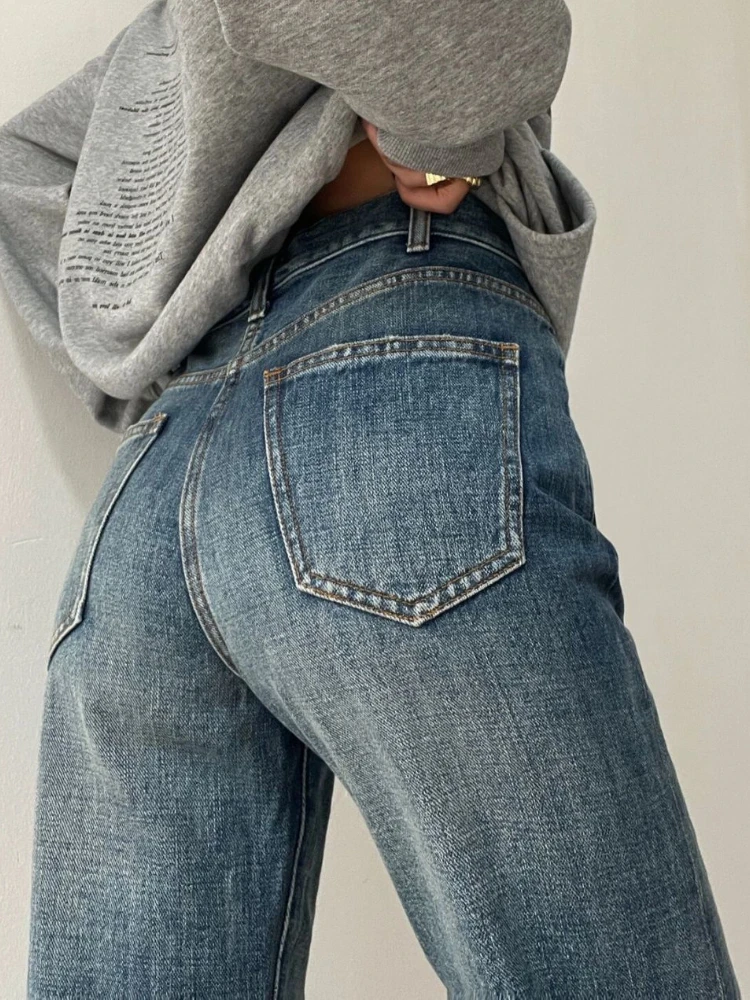S-4XL Jeans Women Leisure Denim All-match Loose New Straight Full-length Spring Streetwear Simple Student Vintage Distressed