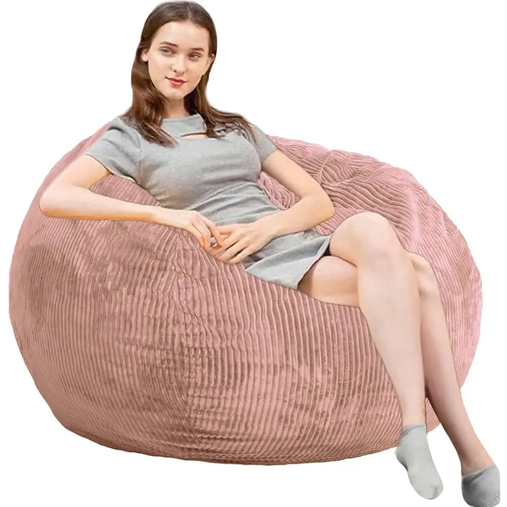 

Bean Bag Chairs With Faux Rabbit Fur Cover, 3 Ft Giant Memory Foam Bean Bag Chairs For Adults/Teens With Filling,Ultra Soft