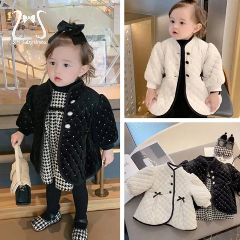 Winter Sweet Baby Girl Coat Warm Comfortable Children Clothing Lovely Bowknot Infant Outwear Babys Down Jacket 0-3 Y Kid Clothes