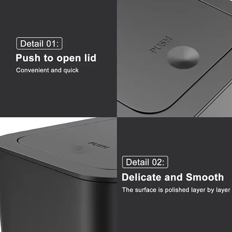 10L Bathroom Trash Can Small Garbage Bin with Press Top Lid for Toilet Bedroom Living Room Plastic Wastebasket with Pop-up Lid
