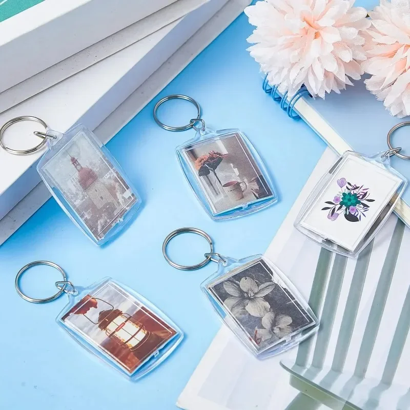 1/10pcs Transparent Photo Frame Keychain Tassels Snap-In Custom Insert Photo Acrylic Keyring Blank Picture Pendants Card Holder