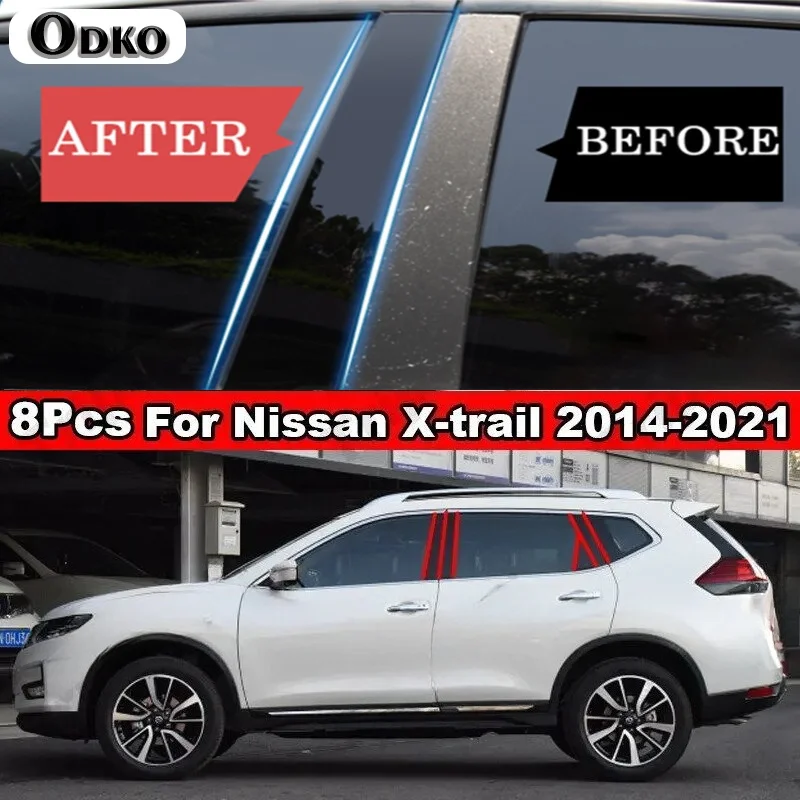 8Pcs For Nissan X-Trail Xtrail T32 2014-2021 Glossy Black/Carbon Fiber Style Car Door Window BC Pillar Post Cover Trim Sticker