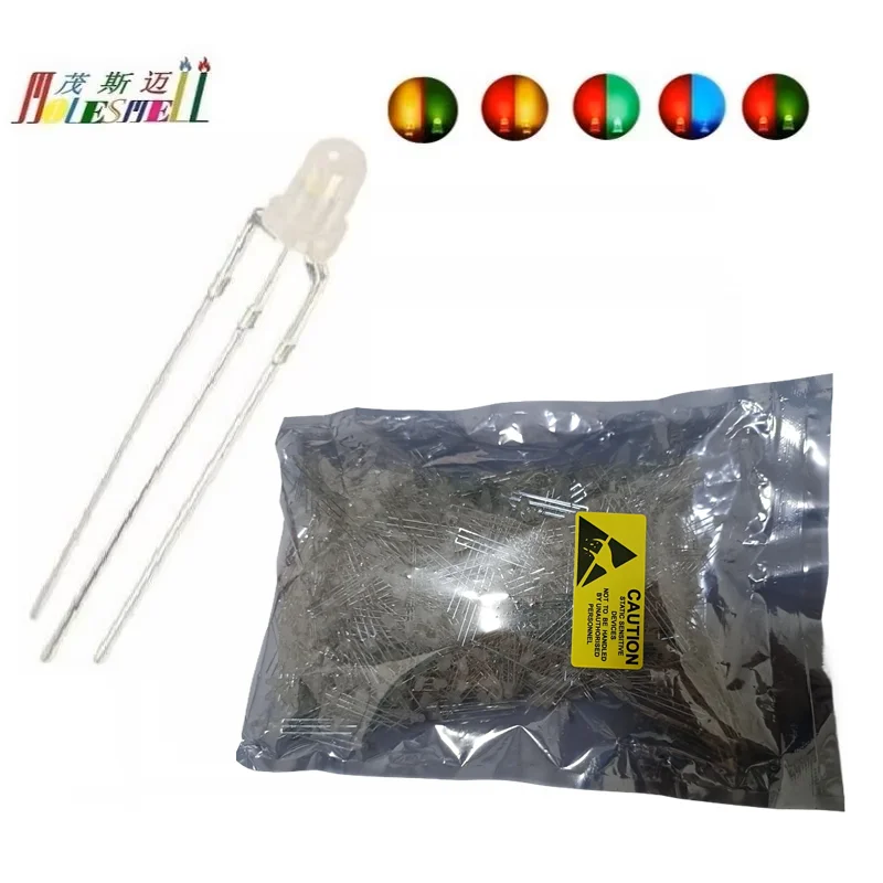 1000x 3mm Diffused Bi-color 3-Pin LED Red/Yellow Red/Blue Red/Green Yellow/Green Common Aonde/Cathode Leds