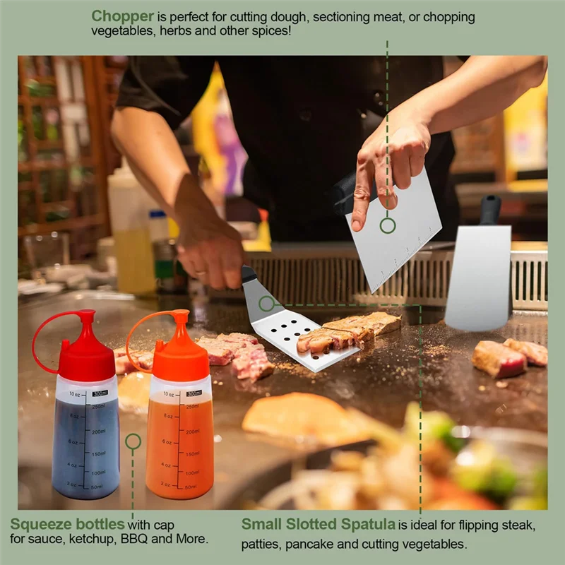 【Must-Haves】Flat Top BBQ Accessories Set, BBQ Spatula Set (With Extra Large Spatula), Flat Cover, Outdoor BBQ Spatula