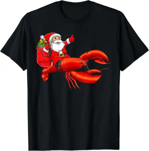 Lobster Fish Xmas Squad Funny Santa Riding Lobster Christmas T-Shirt