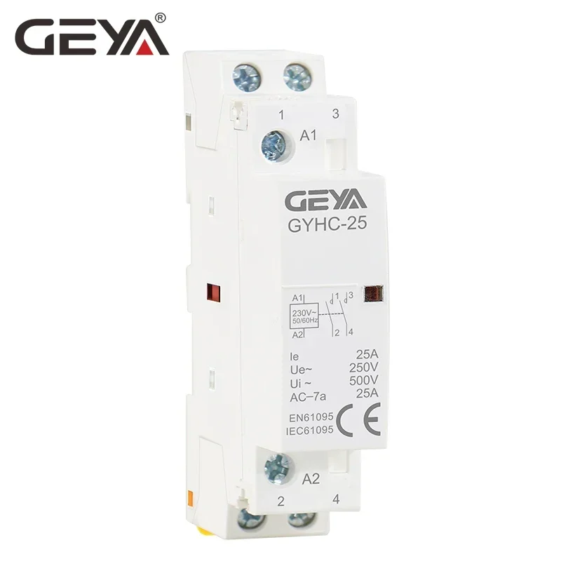 GEYA Din Rail Type Household Modular Contactor 2P 16A  20A 25A 2NC 2NO 1NO1NC 50/60Hz Automatic AC Contactor