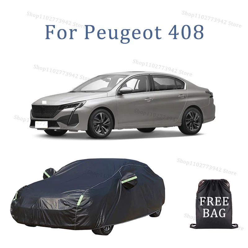 

Black Silvery Scratch-Resistant Car Cover - Dustproof & Sun-Resistant, Comprehensive Protection For Peugeot 408 Outdoor Parking